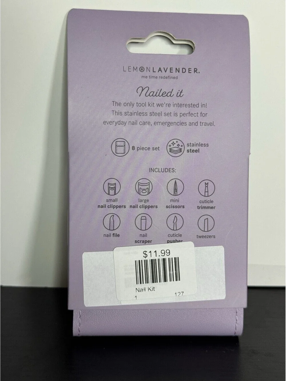 Lemon Lavender File It Away Nail Care Kit  8 piece set  Stainless Steel Purp NEW